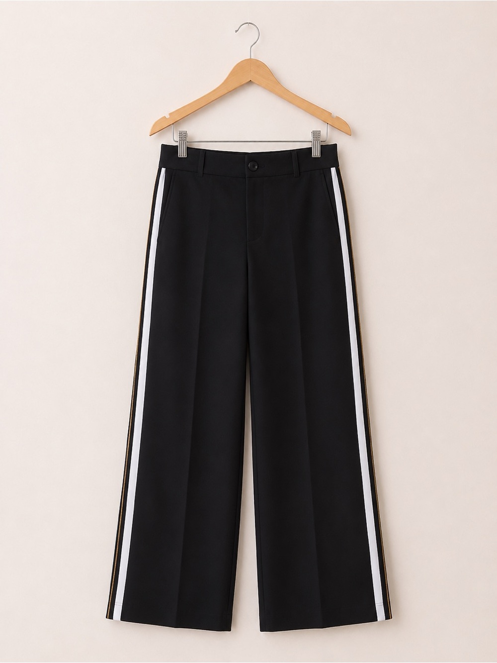 Apt. 9 Black Wide Leg Pants | White & Gold Side Stripe | Size 8
